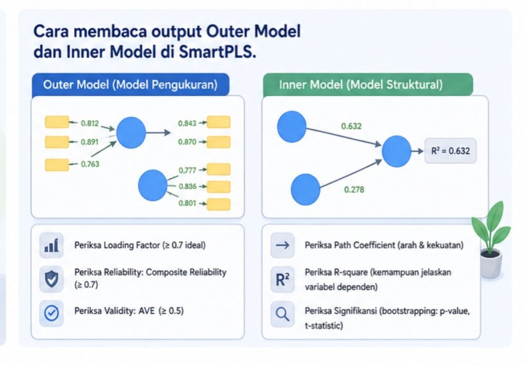 Cara membaca output Outer Model dan Inner Model di SmartPLS
