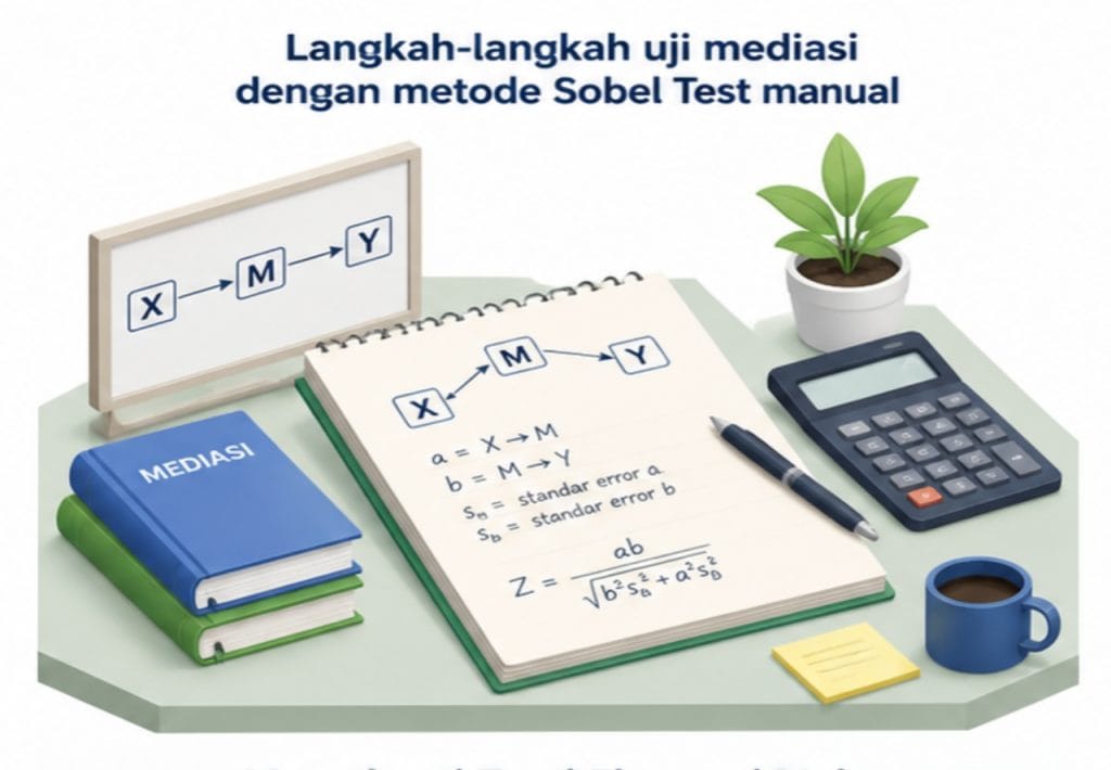 Langkah-langkah uji mediasi dengan metode Sobel Test manual.